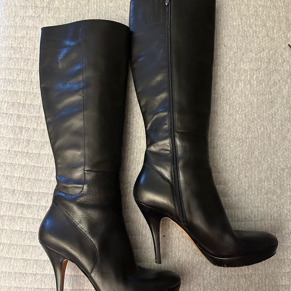 Via Spiga Black Leather Knee-High Boots